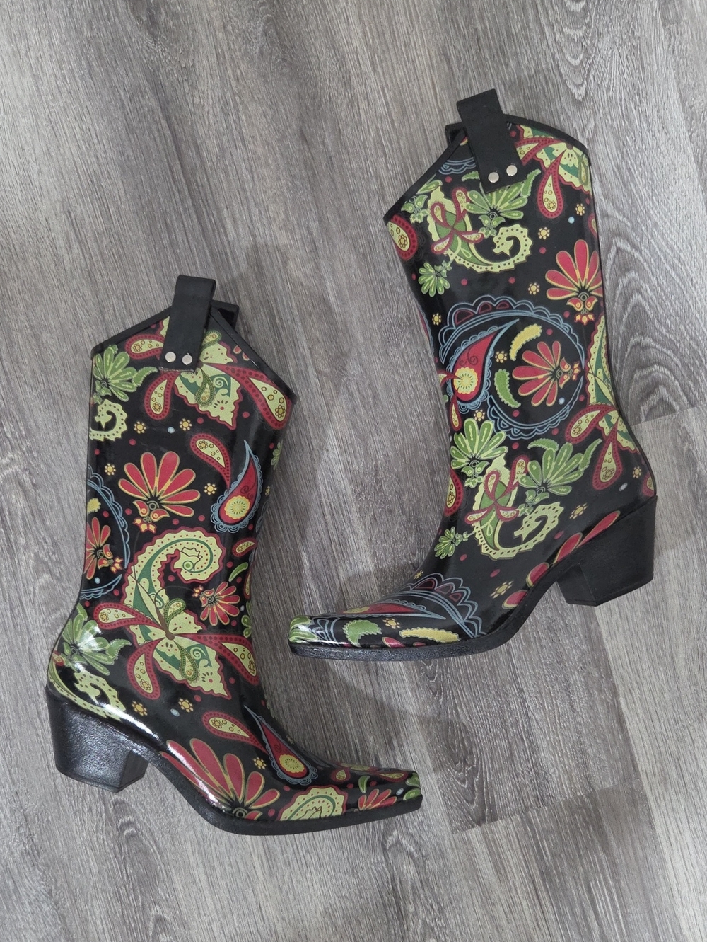 Nomad Yippy Paisley Floral Cowgirl Rain Boots Size 8